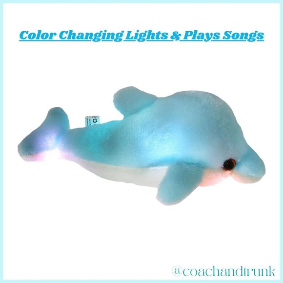 Large Plushie LED MULTI Lights Musical Dolphin Stuffy Soft Soothing Fun NWT - Picture 1 of 9